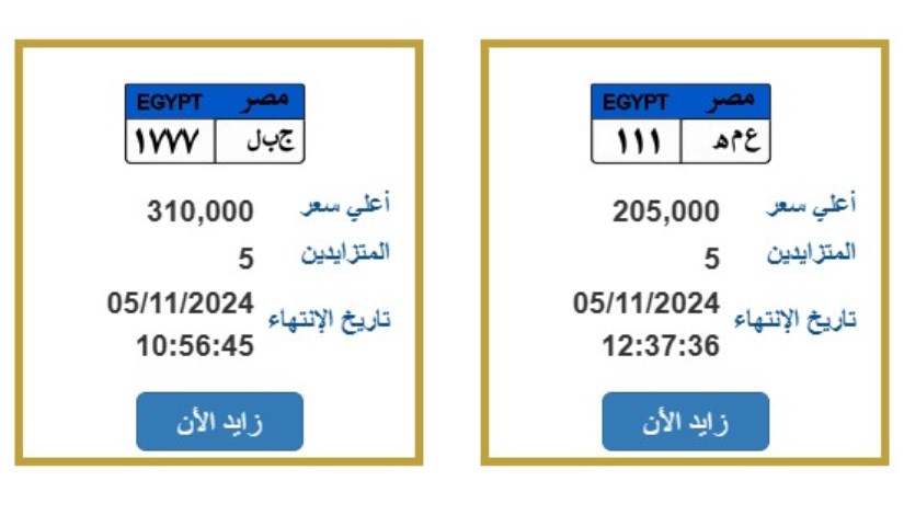 اللوحات المتاحة على بوابة مرور مصر الإلكترونية