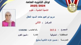  مريم ابراهيم حامد السيد العكل،  الثانية على الثانوية العامة
