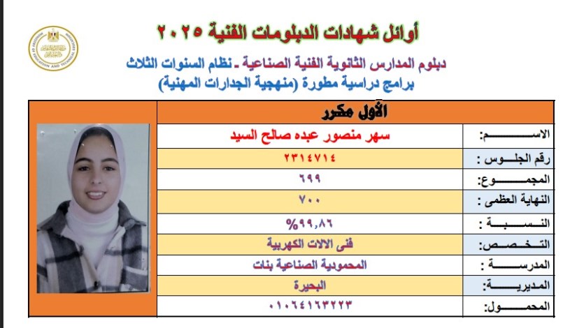 طالبة الاول مكرر سهر منصور عبده طالبة الاول مكرر سهر منصور عبده