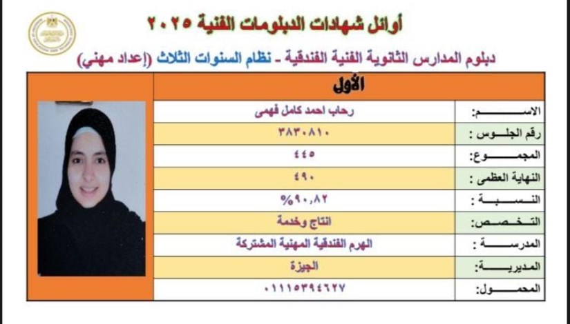 الطالبة رحاب من أوائل الدبلومات الفنية الطالبة رحاب من أوائل الدبلومات الفنية