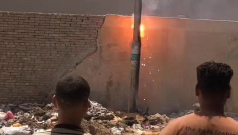 حريق في عامود كابل كهرباء