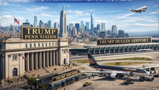 صورة تعبيرية لاسم ترامب على محطة «بنسلفانيا» ومطار «دالاس» 
