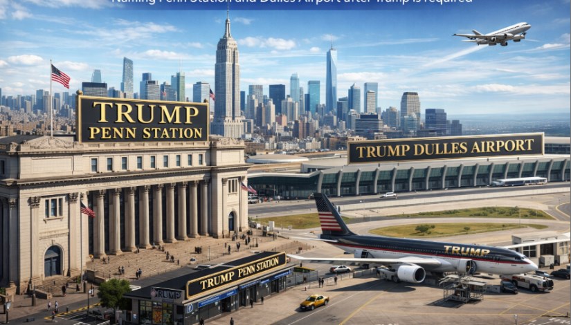 صورة تعبيرية لاسم ترامب على محطة «بنسلفانيا» ومطار «دالاس» 