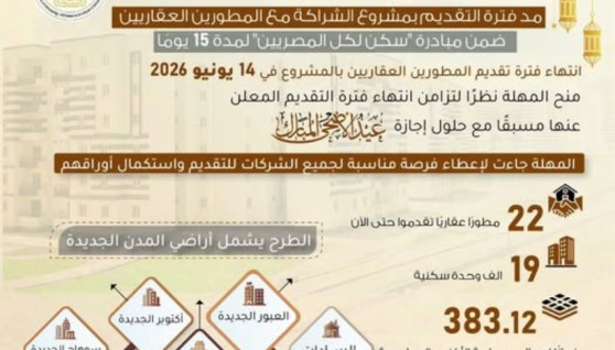  مد فترة التقديم بمشروع تنفيذ وحدات سكنية