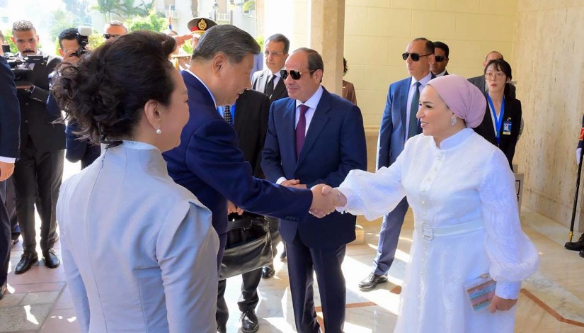 جانب من استقبال السيدة انتصار السيسي قرينة الرئيس الصيني 